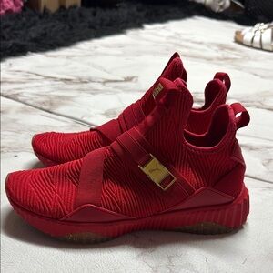 Puma Red Knit High-Tops with Gold Detail